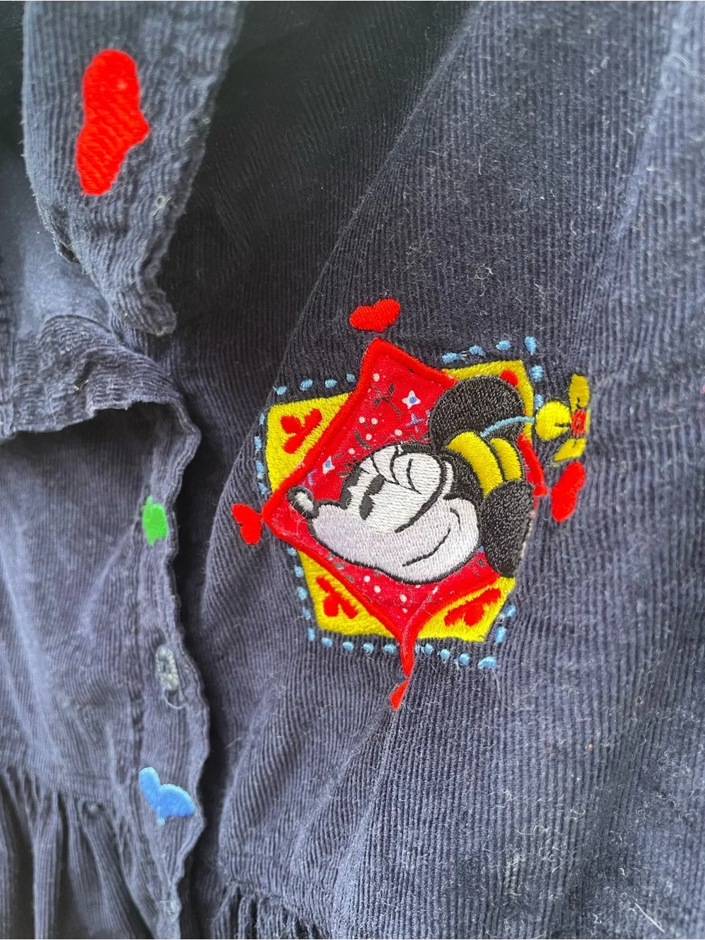 Vintage Disney Minnie Mouse Corduroy Button-Front Dress with Embroidered Accents